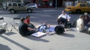 Several hours into waiting in line for the Doctor Who screening in April 2011.