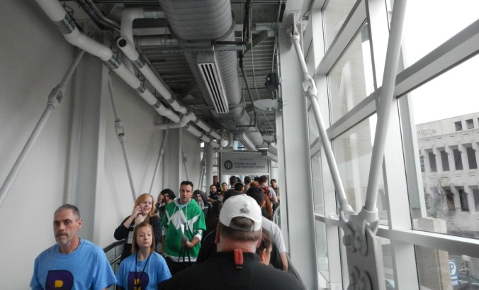 Crowd flow from the Dunkin Donuts Center to the RI Convention Center via indoor walkway.